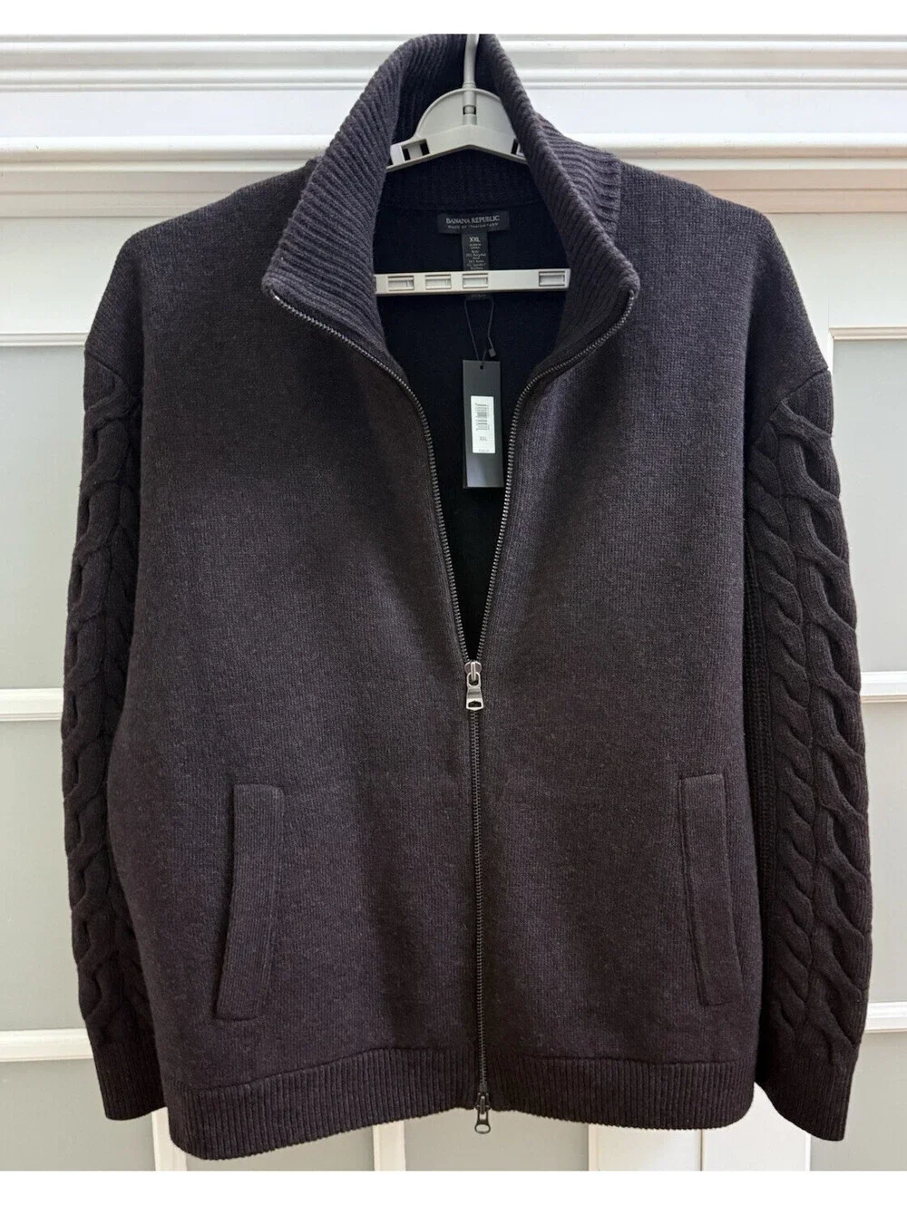 Banana Republic Men's XXL Brown Italian Wool Blend Full Zip Sweater Knit Jacket